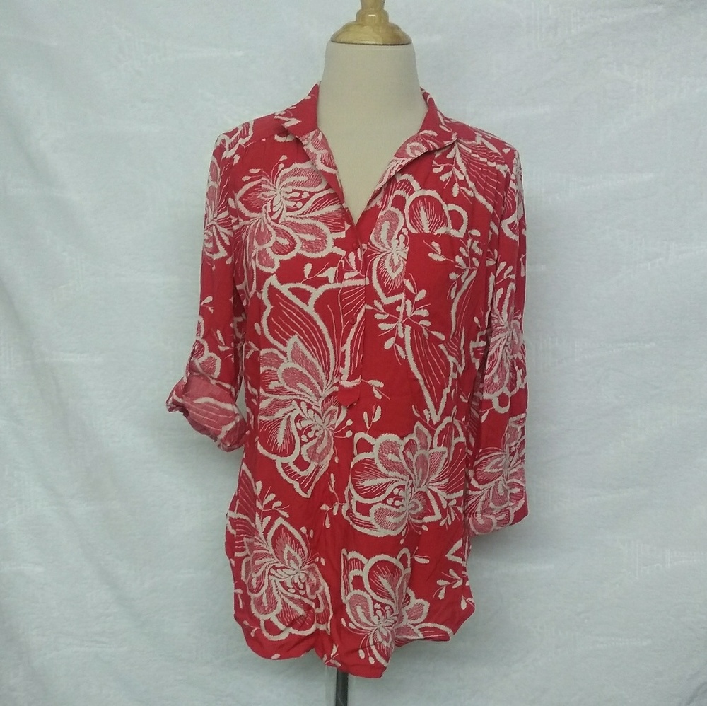 Cals Red Floral Blouse